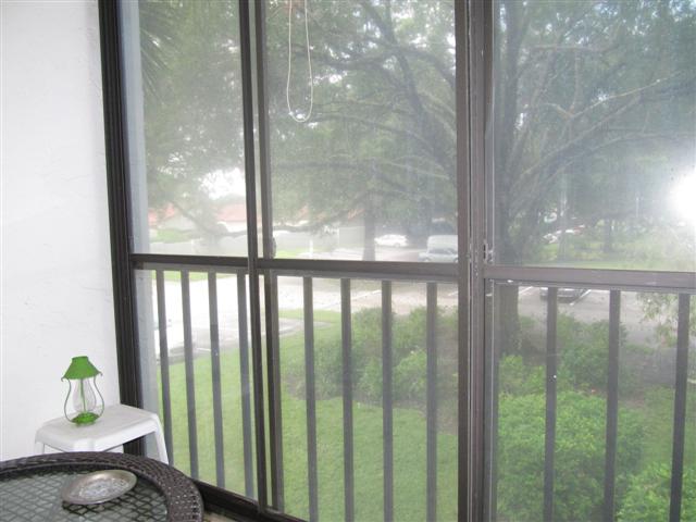 Screened balcony with view