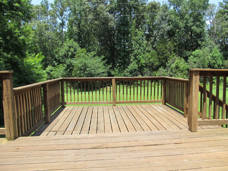 Double-tier deck overlooks backyard