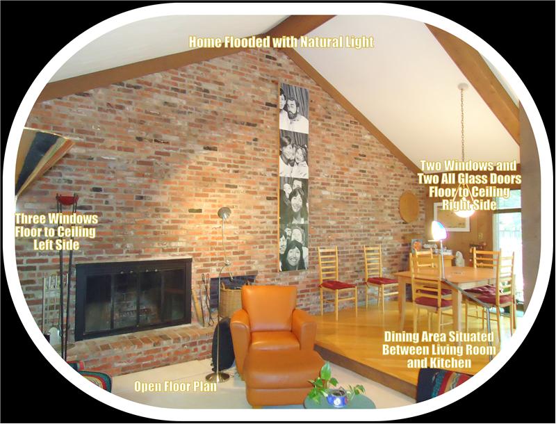 Vaulted Ceiling, Fireplace, Brick Wall