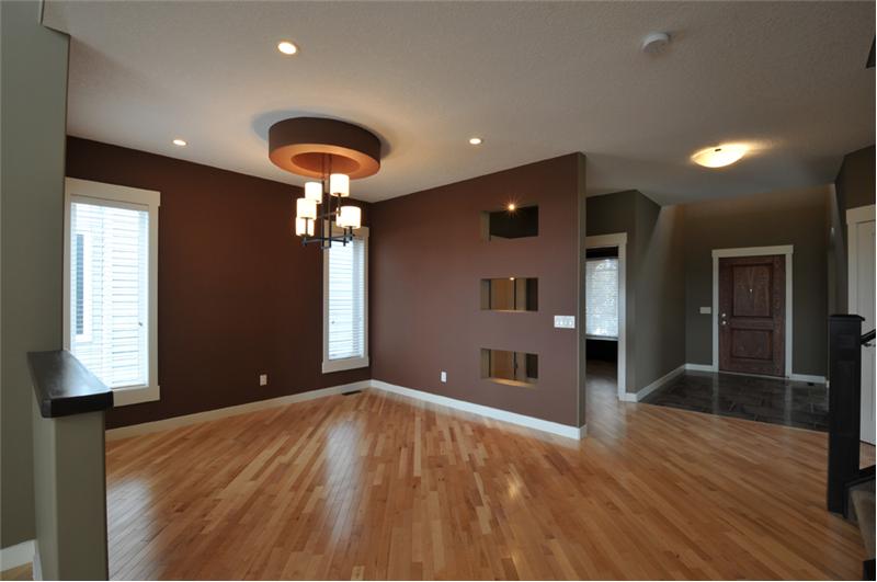 The dining room has lots of windows.