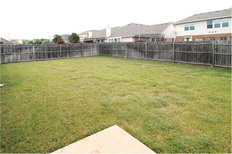 Green grass all around the large backyard