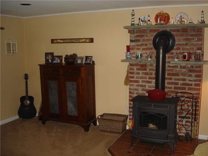 Family room, wood stove