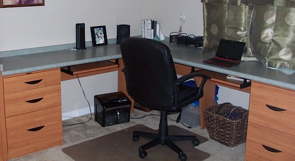 Home office with built in desk