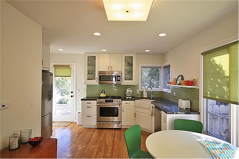 View from breakfast nook into kitchen