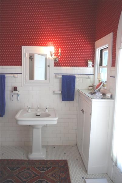Tiled Floor and Walls in Main Bathroom