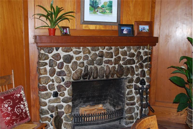 Cozy Rock Fireplace in Study